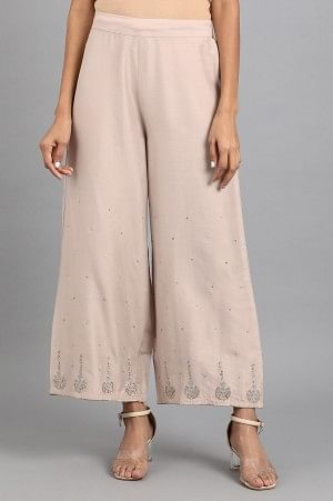 Beige Embroidered Pants