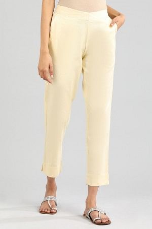 Beige Solid Trousers