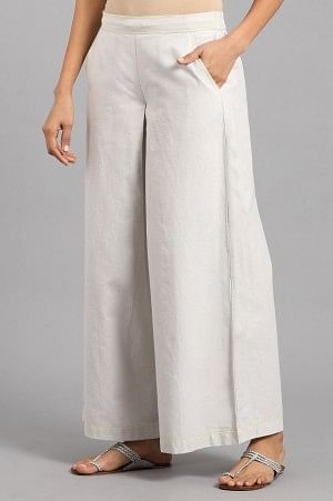 Grey Solid Flared Pants