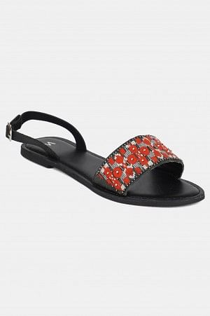 Red Almond Toe Embroidered Flat