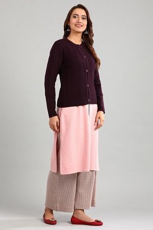 Purple Round Neck Solid Sweater