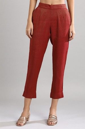 Red Solid Trousers