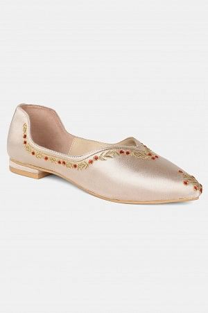 Gold Pointed Toe Embroidered Flat - ZLynn