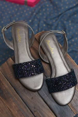 Black Glitter Almond Toe Textured Flat - ZDelia