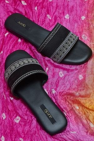 Black Square Toe Embroidered Flat - ZDiana