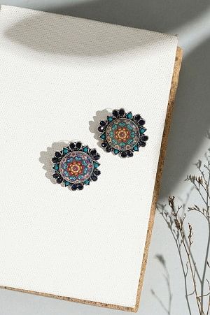 Blue Printed Ethnic Crystal Earrings
