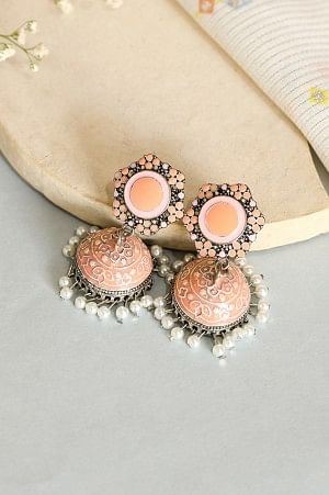 Pink Ethnic Handcrafted Enamel Jhumki Earrings
