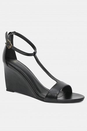 Black Almond Toe Solid Wedge-Wbeverly