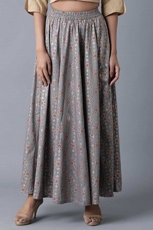 Grey Floral Print Skirt
