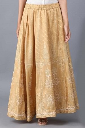 Gold Floral Print Skirt