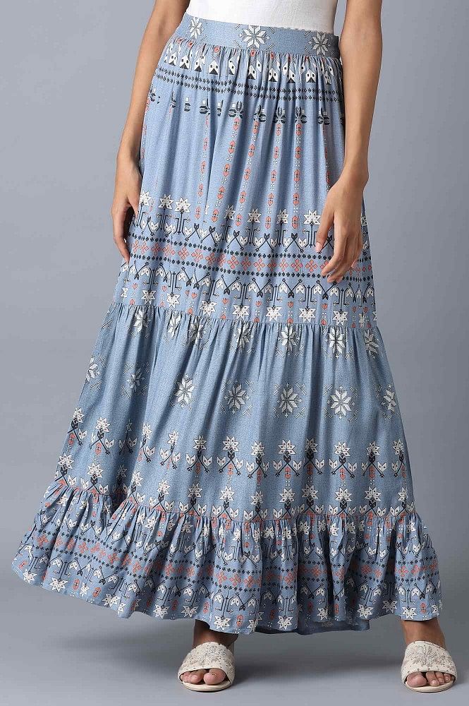 Chambray Blue Tiered Skirt