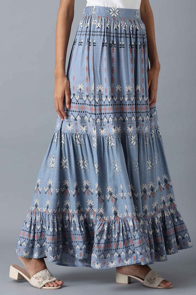 Chambray Blue Tiered Skirt