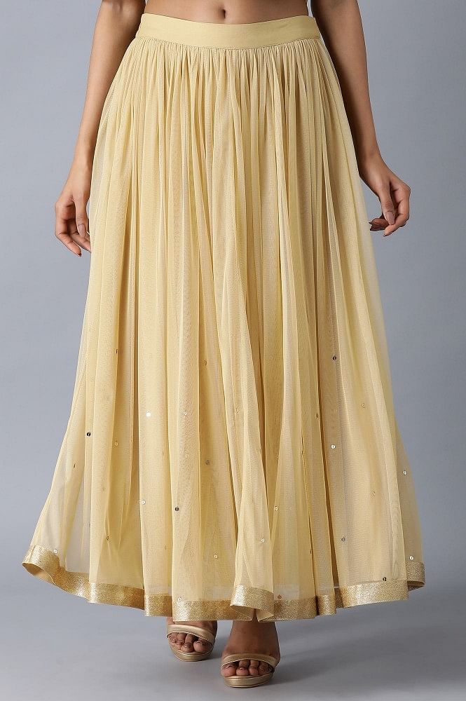 Buy Gold Gathered Sequin Sheer Skirt 