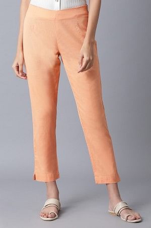 Orange Solid Slim Pants