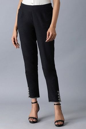 Black Embroidered Straight Slim Pants