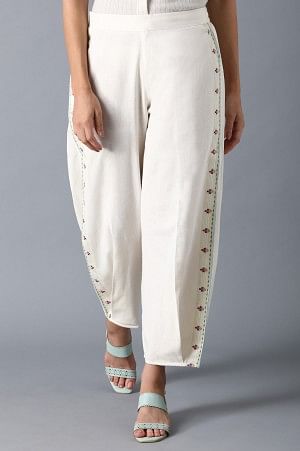 Off White Embroidered Pants