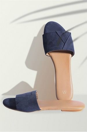 Navy Almond Toe Solid Flats-WDebby