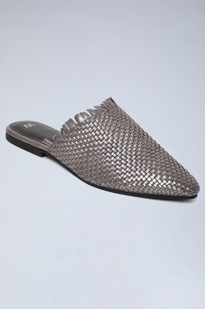 Antique Silver Woven Mules-WAlina