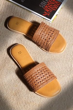 Tan Square Toe Woven Flats-WRamsie