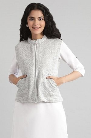 Grey Collar Neck Quilted Jacket 