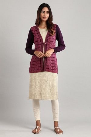 Purple V- Neck Full Sleeve Sweater