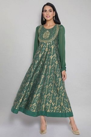 Green Panelled Flared Dress