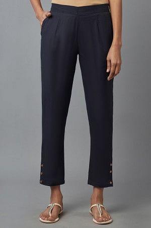 Navy Blue Solid Trousers