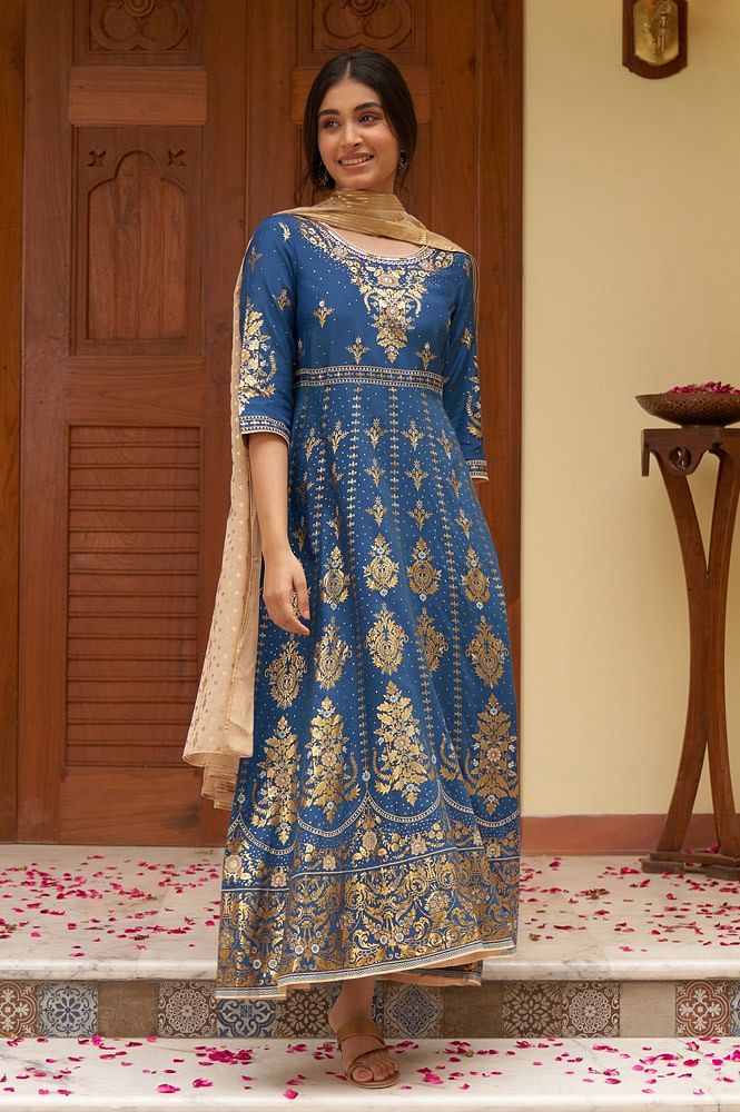 Buy Blue Printed Ethnic Dress Dupatta ...