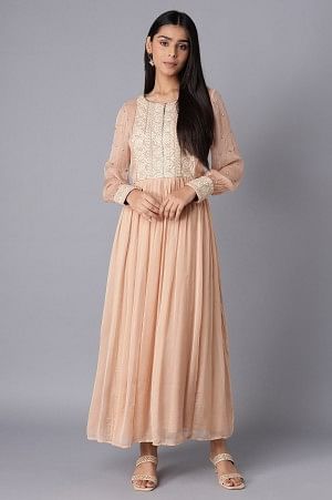 Light Pink Embroidered Victorian Dress with Gathered Sleeves