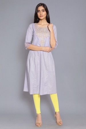 Periwinkle Blue Printed Kurta with Embroidery