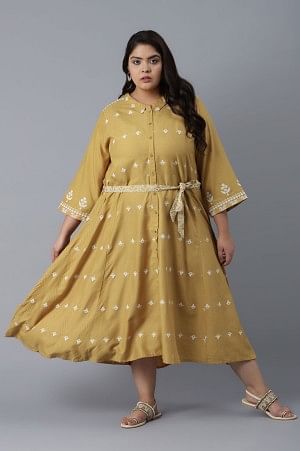 Yellow Flared Panelled Dress