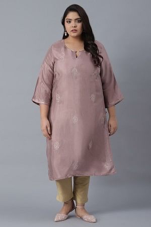 Mauve Solid Kurta with Embroidery 