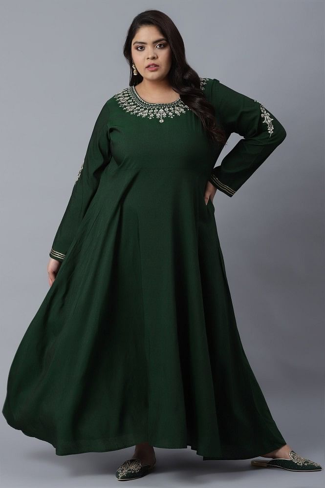 Buy Bottle Green Dress with Embroidery ...