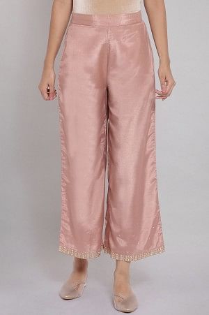 Dusky Pink Embroidered Parallel Pants