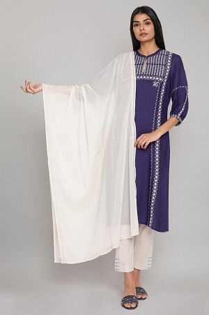 Off-White Embroidered Voile Dupatta
