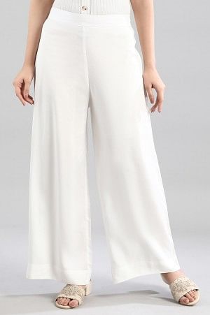 White Solid Flared Palazzo