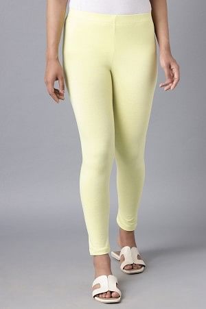 Yellow Cotton Lycra Cropped Tights
