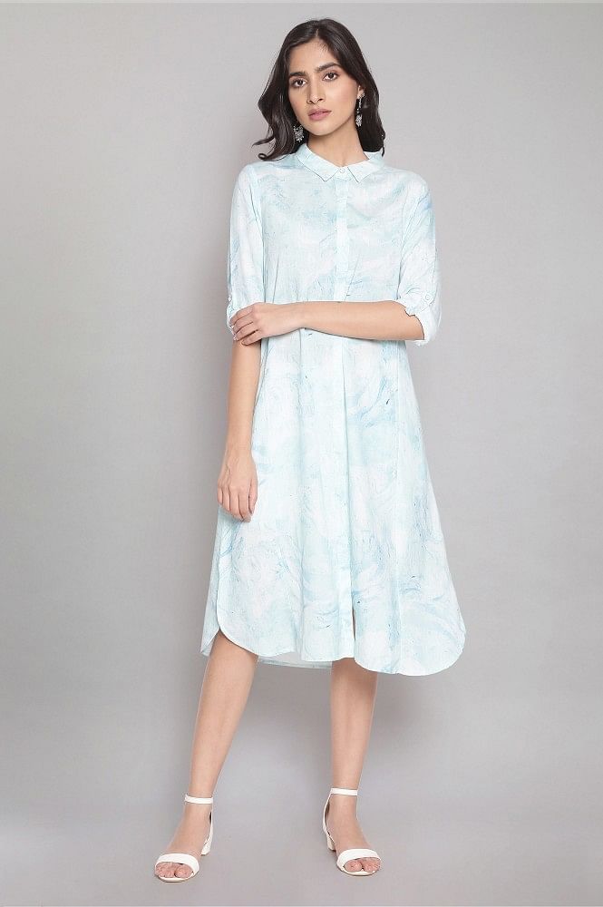 Light Blue Marble Print Shirt Dress