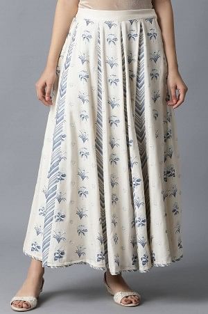Ecru with Blue Print Skirt
