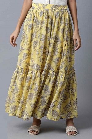 Yellow Georgette Tiered Skirt