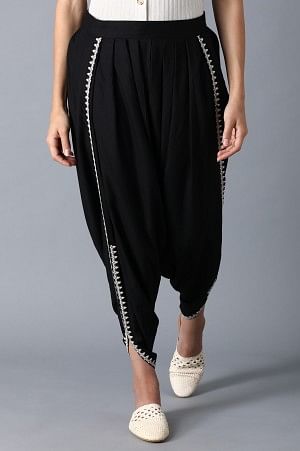 Black Embroidered Draped Pants