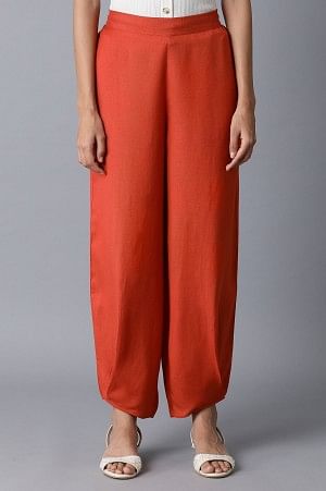 Apricot Orange Solid Pleated Carrot Pants
