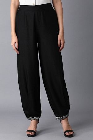 Jet Black Embroidered Carrot Pants
