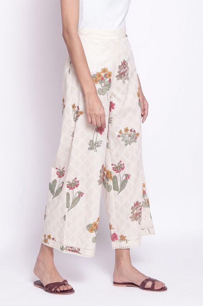 Ecru All-Over Printed Parallel Pants