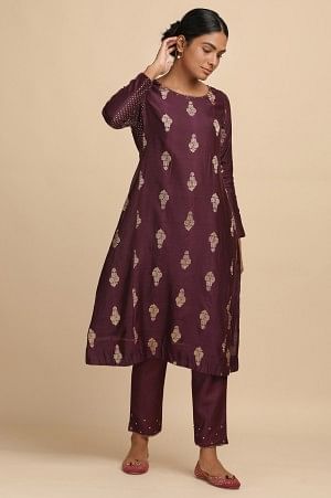 Dark Purple Cotton Silk Jacquard Kurta
