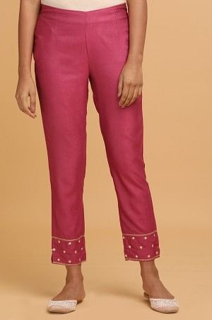 Pink Solid Slim Pants