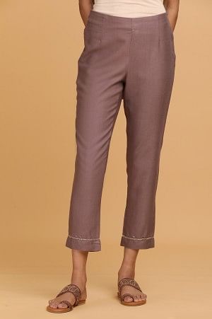 Light Purple Solid Slim Pants