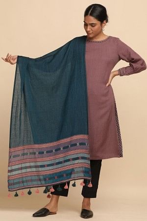 Blue Yarn Dyed Woven Shawl