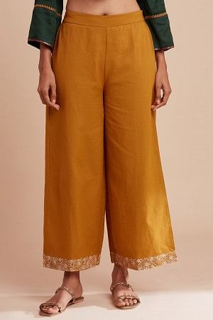 Mustard Yellow Solid Parallel Pants