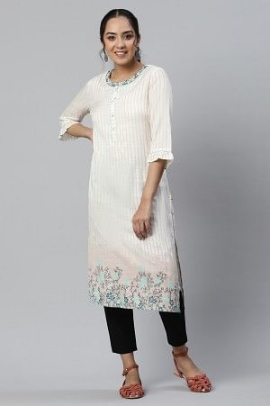 Pink Printed Kurta with Embroidered Collar